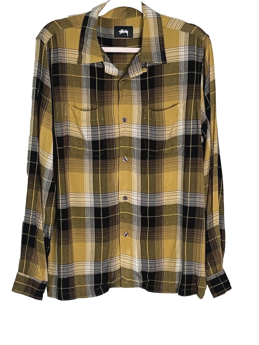 Stussy Plaid Flannel Shirt Men's M Plaid Button Up Skating 90s Grunge 100% Rayon